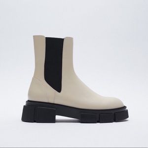 Zara Lug Sole Low Heel Leather Ankle Boots